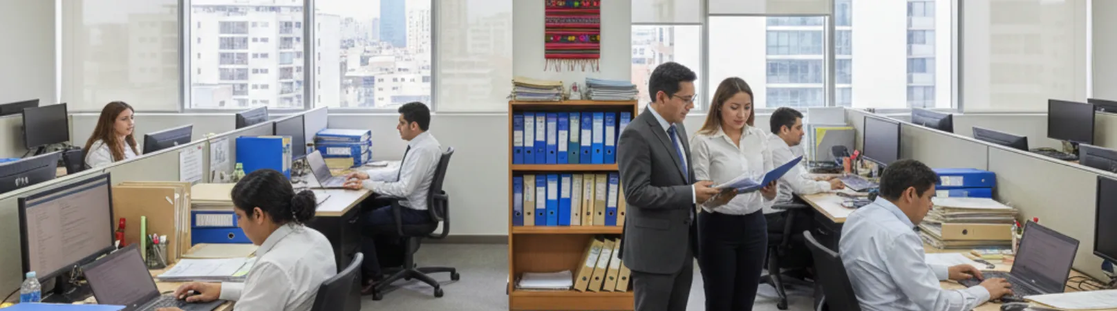 Equipo contable analizando documentos laborales impresos