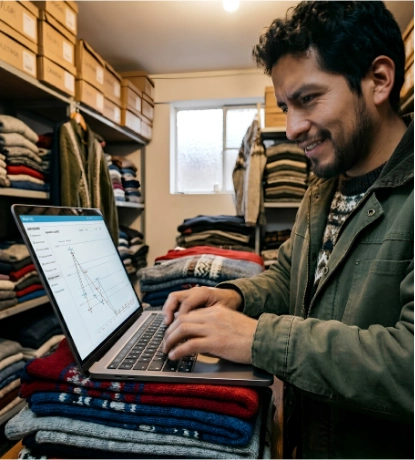 Análisis de métricas comerciales en laptop desde el almacén.