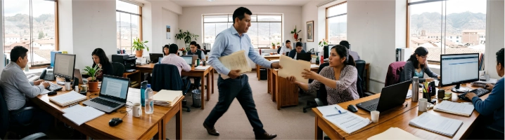 Administrador entregando carpetas con documentos financieros a su equipo.