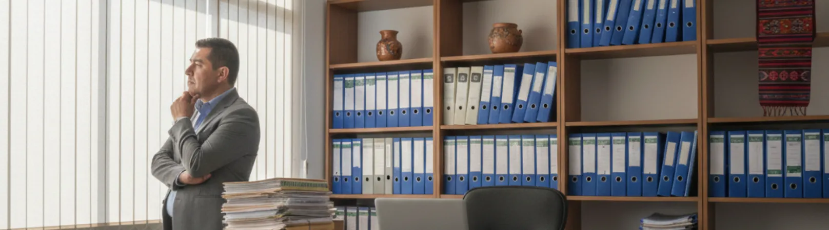 Contador en oficina con documentos organizados