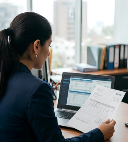 contadora validando comprobantes fisicos y electronicos