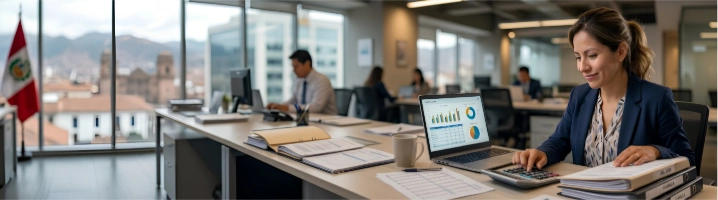 Contador revisa datos laborales antes de calcular gratificación