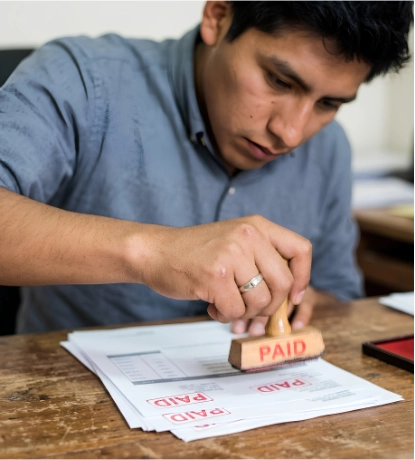 Sellando facturas como pagadas en el escritorio.