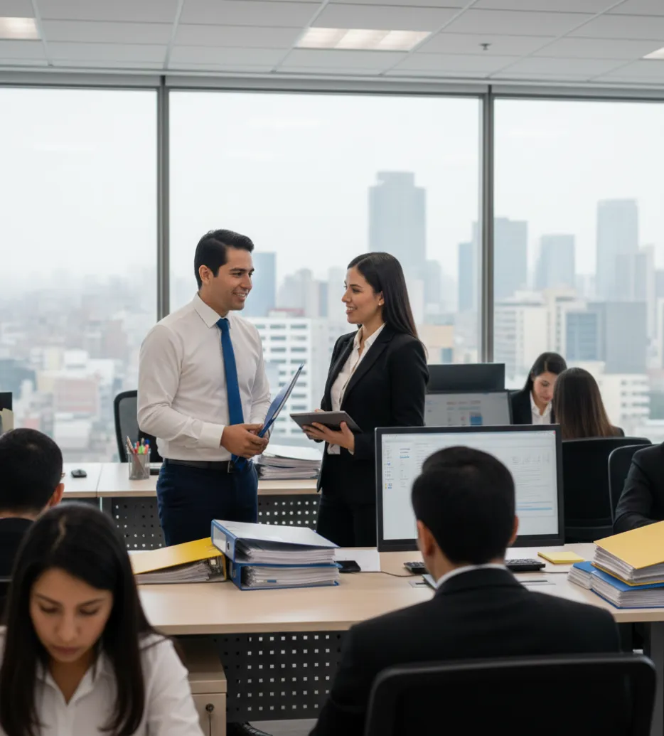 Equipo de contabilidad analizando reportes de la empresa