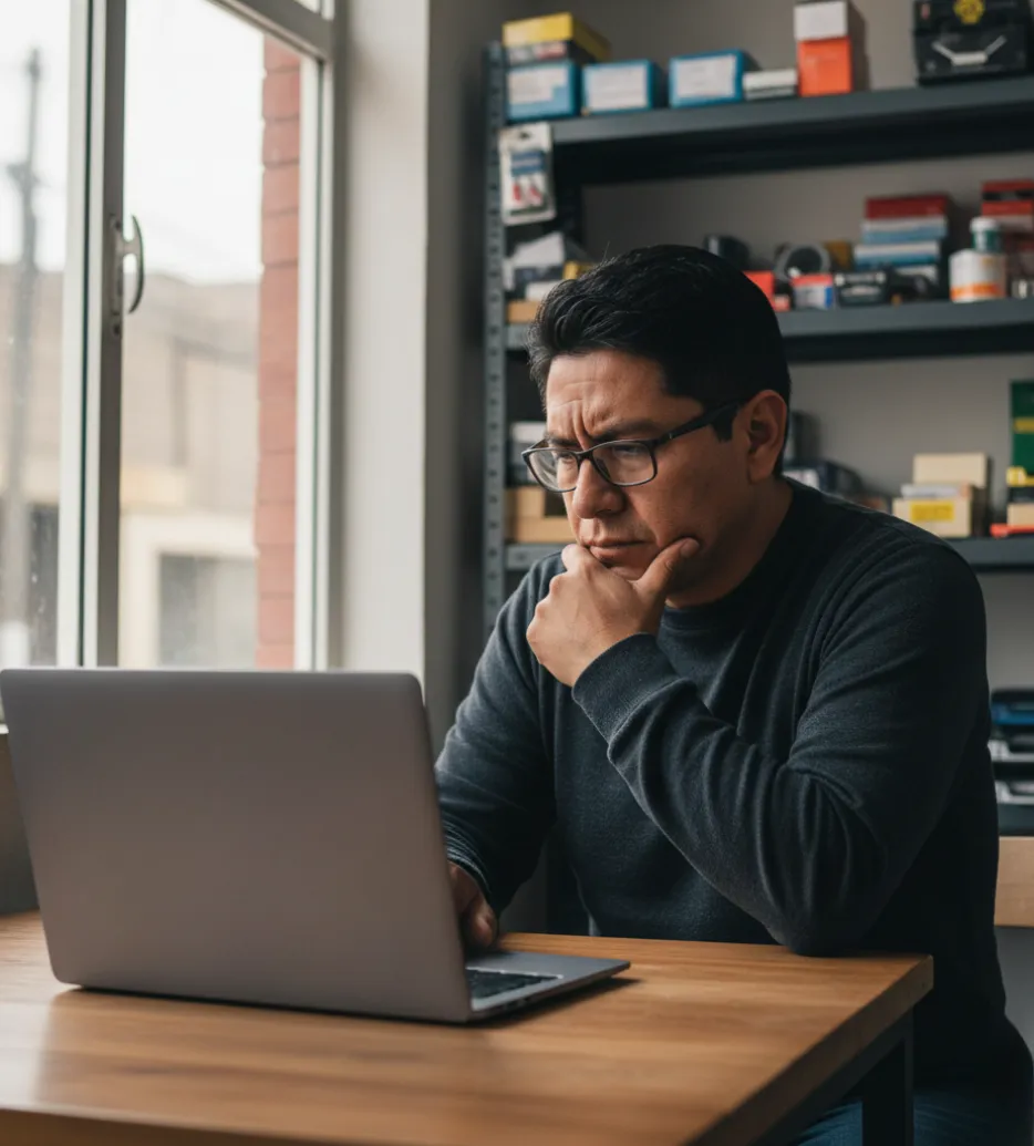 Contador con escritorio organizado con laptop y documentos bancarios