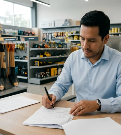Administrador firmando papeles