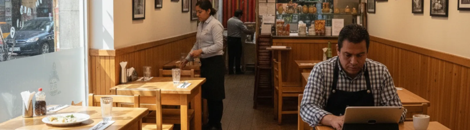 Encargado comparando ventas y caja en mostrador