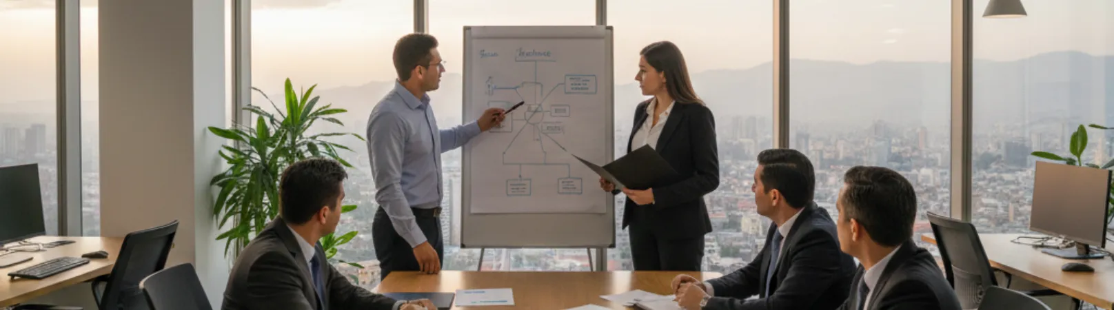 Profesional evaluando desempeño financiero en reunión