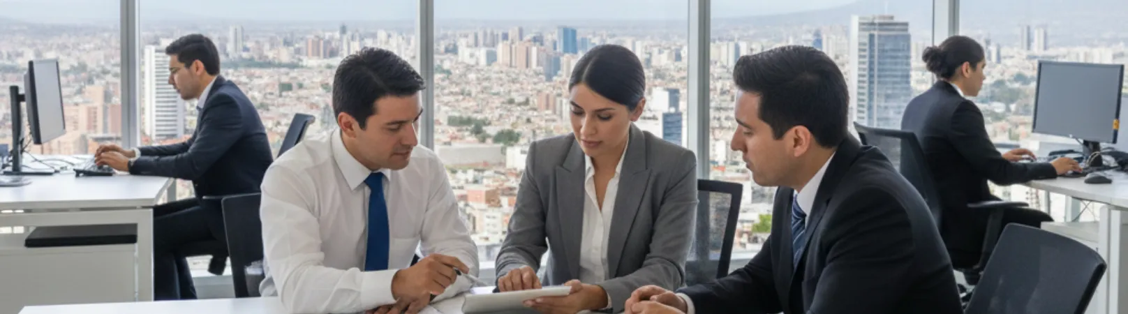 Equipo contable conversando sobre documentos fiscales