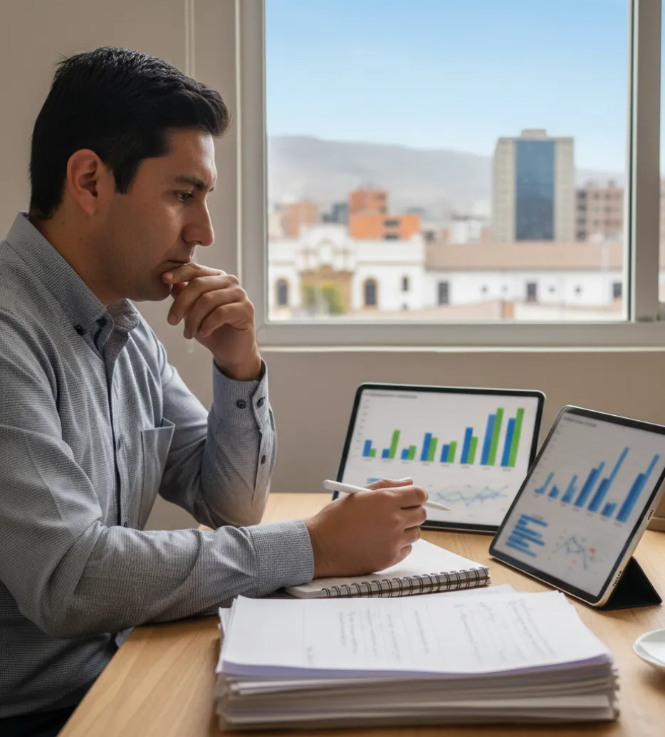 Analista haciendo cálculo de rentabilidad empresarial 