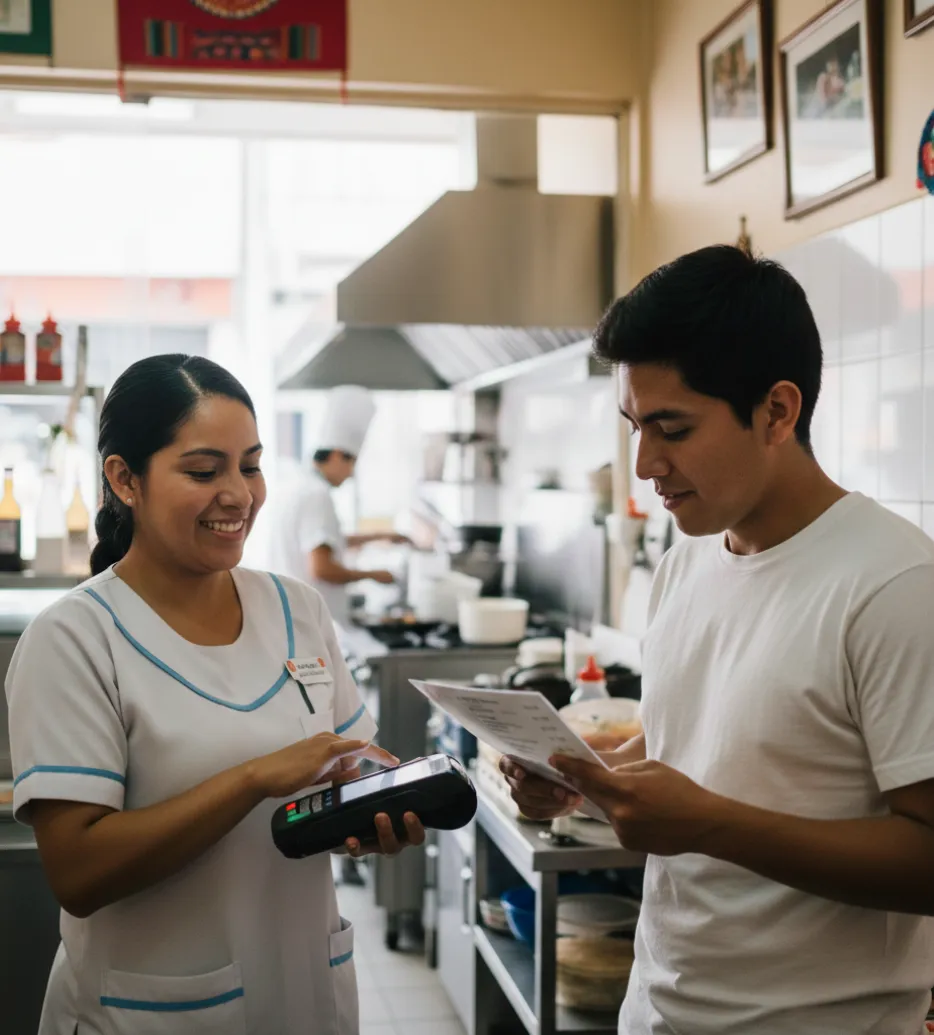 Personal de cocina y salón coordinando pedidos