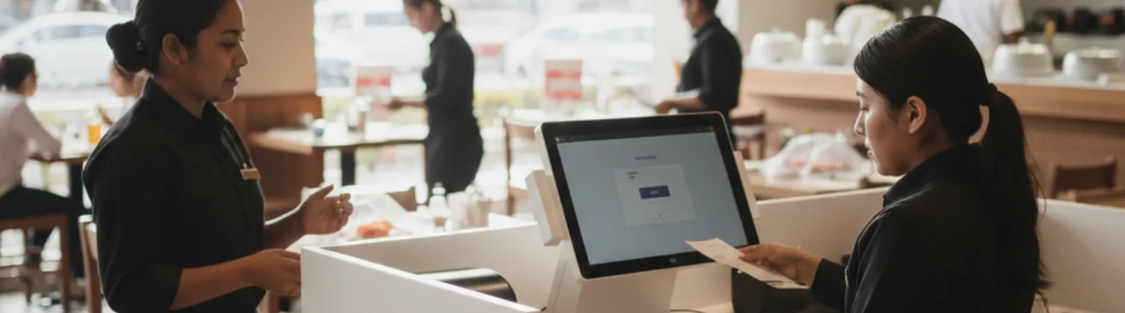 Restaurante atendiendo clientes con sistema de cobro activo