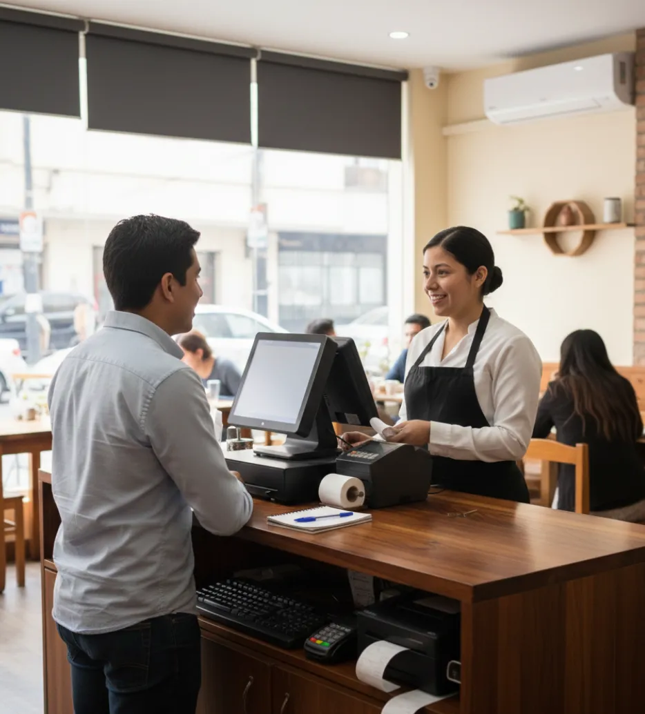 Mesero anotando el pedido de cliente en sistema digital