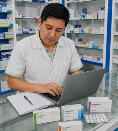 Farmaceutico probando el sistema