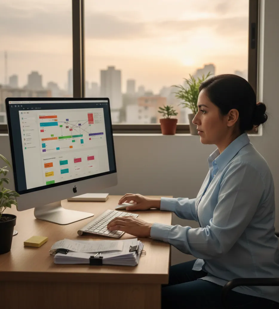 Profesional revisando control de gastos en laptop con gráficos financieros