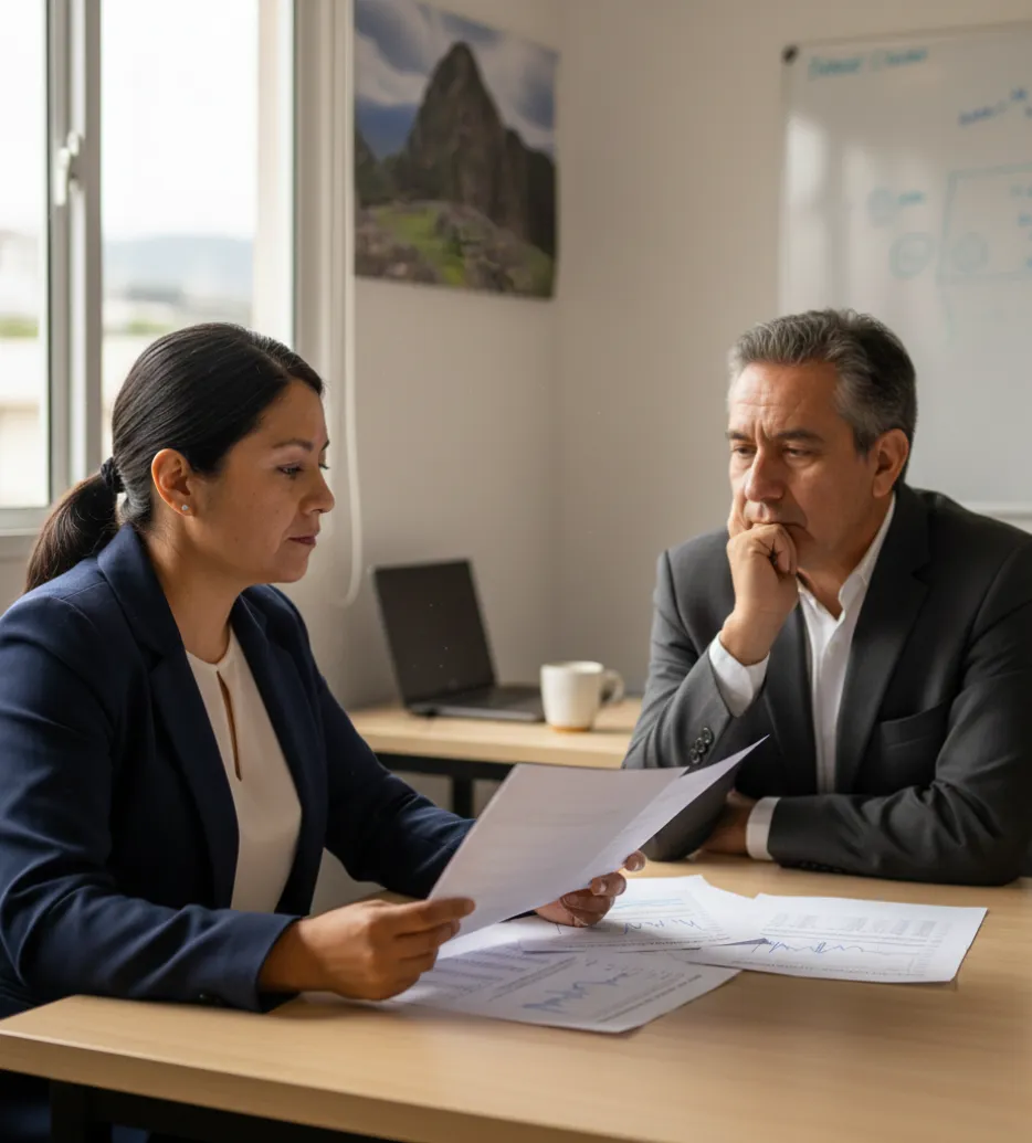 Contadores revisando repostes financieros impresos