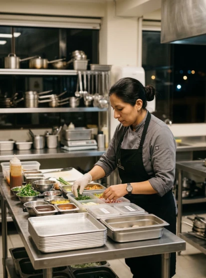 Supervisora organiza los sobrantes de productos al cierre