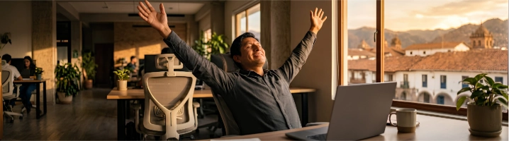 Colegas celebrando el fin de la declaración anual.