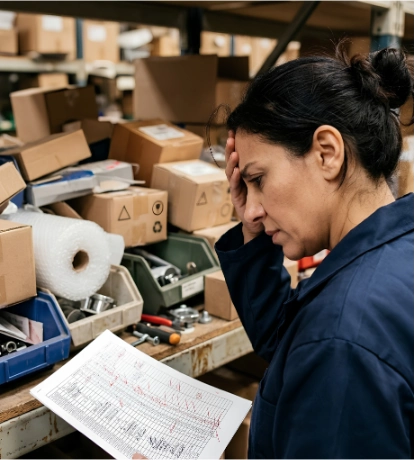 Trabajador estresado por falta de stock